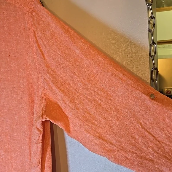 Tahari Linen Long Convertable Sleeves Lagenlook Coastal Tunic Blouse Shirt NWOT - Picture 6 of 14